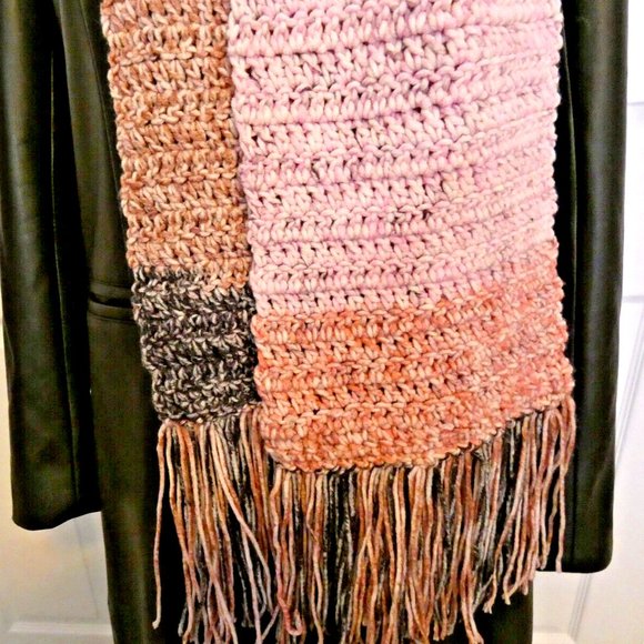 Pink Black Handmade Scarf 108" x 7" Crochet Knit Winter Warm Long Christmas Gift - Picture 5 of 6